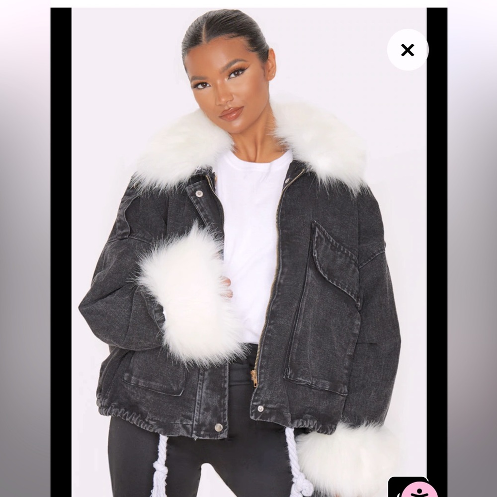 Femme Luxe Black Jean Jacket with Fur Cuffs 😍😍